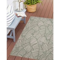 Larig Ivory and Green 3 ft. W x 5 ft. L Washable Polyester Indoor/Outdoor Area Rug by Linon Home Decor -Linon Home Decor Sales ivory green linon home decor outdoor rugs thdr04048 44 1000