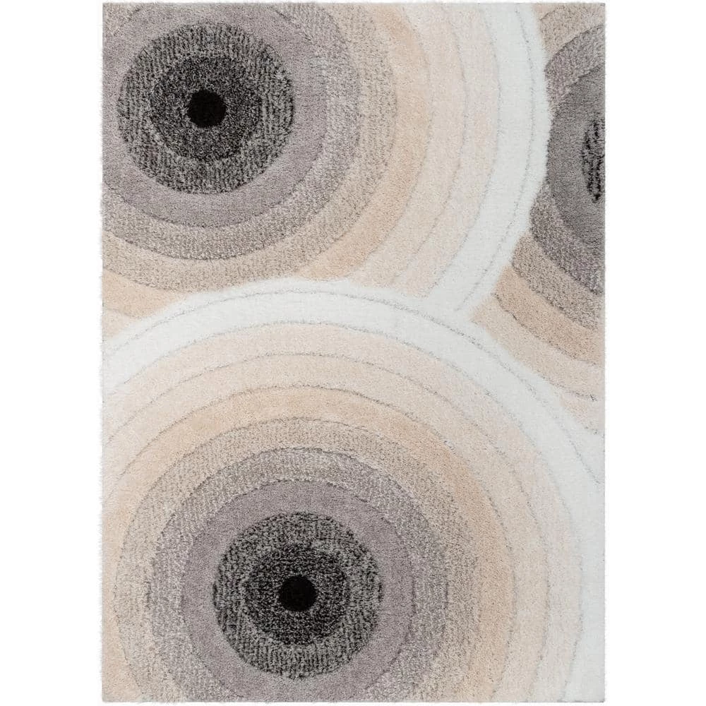 Logan Edina Geometric Circles Shag Ivory Grey 7 ft. 5 in. x 9 ft. 10 in. 3D Textured Area Rug by Well Woven 3 Logan Edina Geometric Circles Shag Ivory Grey 7 ft. 5 in. x 9 ft. 10 in. 3D Textured Area Rug by Well Woven