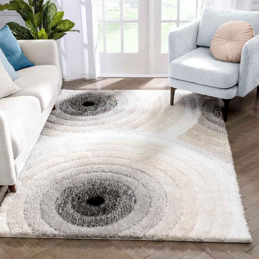 Logan Edina Geometric Circles Shag Ivory Grey 7 ft. 5 in. x 9 ft. 10 in. 3D Textured Area Rug by Well Woven 5 Logan Edina Geometric Circles Shag Ivory Grey 7 ft. 5 in. x 9 ft. 10 in. 3D Textured Area Rug by Well Woven - Image 3