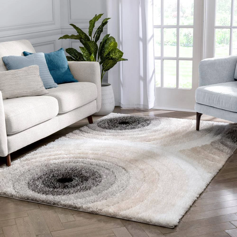 Logan Edina Geometric Circles Shag Ivory Grey 7 ft. 5 in. x 9 ft. 10 in. 3D Textured Area Rug by Well Woven 4 Logan Edina Geometric Circles Shag Ivory Grey 7 ft. 5 in. x 9 ft. 10 in. 3D Textured Area Rug by Well Woven - Image 2