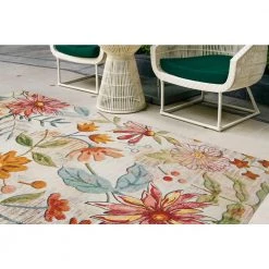 Dayton Ivory and Pink 5 ft. W x 7 ft. L Washable Polyester Indoor/Outdoor Area Rug by Linon Home Decor -Linon Home Decor Sales ivory pink linon home decor outdoor rugs thdr04037 4f 1000