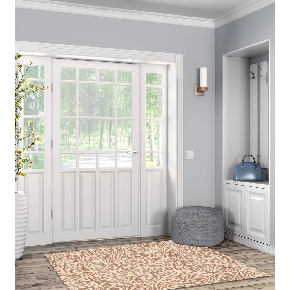 Washable Leif Ivory/Rust 3 ft. x 5 ft. Rectangle Abstract Area Rug by Linon Home Decor 7 Washable Leif Ivory/Rust 3 ft. x 5 ft. Rectangle Abstract Area Rug by Linon Home Decor - Image 5