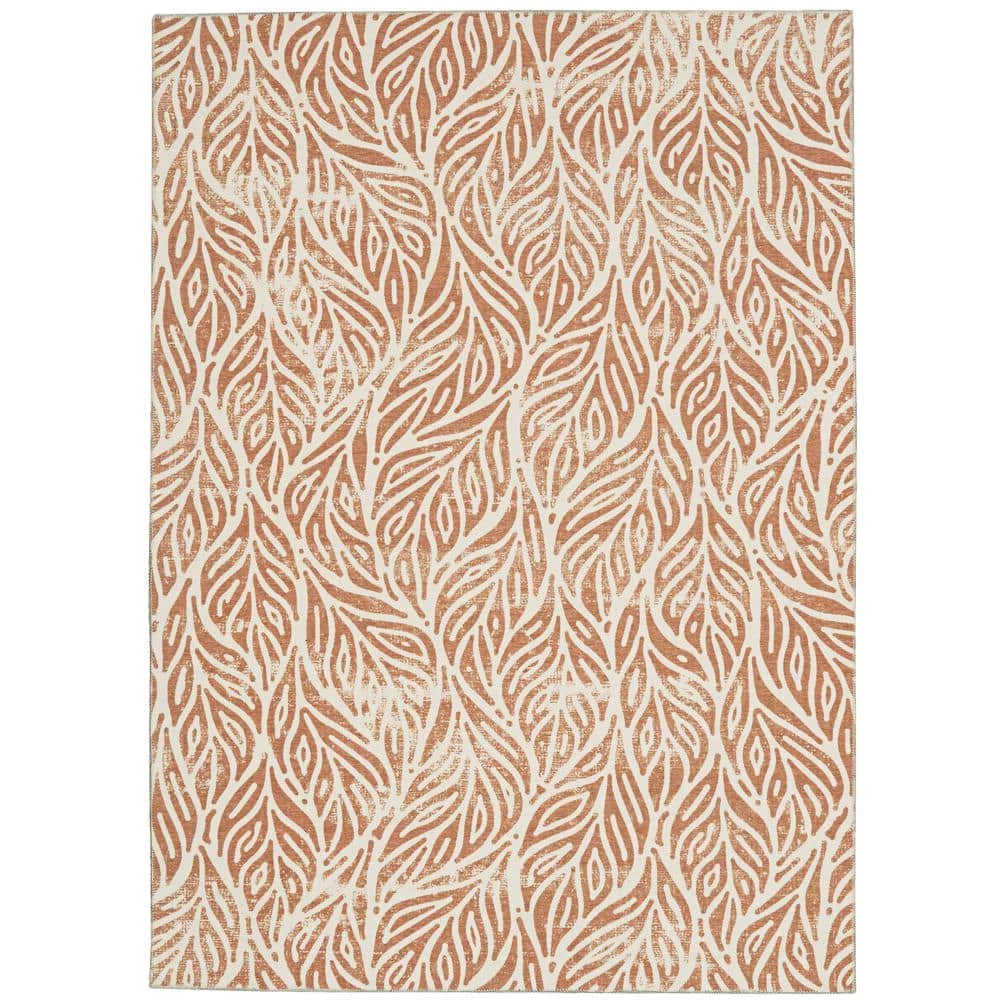 Washable Leif Ivory/Rust 3 ft. x 5 ft. Rectangle Abstract Area Rug by Linon Home Decor 3 Washable Leif Ivory/Rust 3 ft. x 5 ft. Rectangle Abstract Area Rug by Linon Home Decor