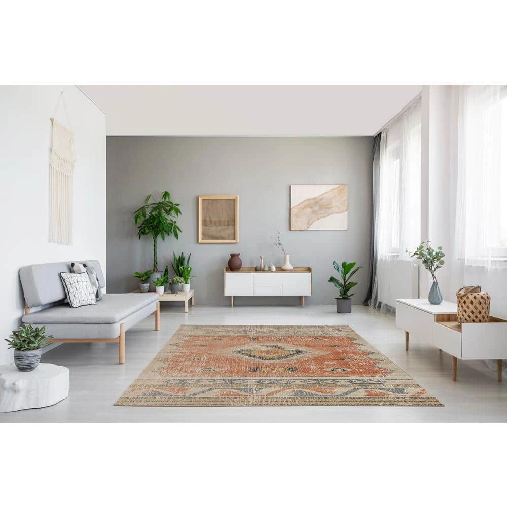 Puissantt Zero Barlow Ivory and Rust 8 ft. x 10 ft. Area Rug by Linon Home Decor 6 Puissantt Zero Barlow Ivory and Rust 8 ft. x 10 ft. Area Rug by Linon Home Decor - Image 4