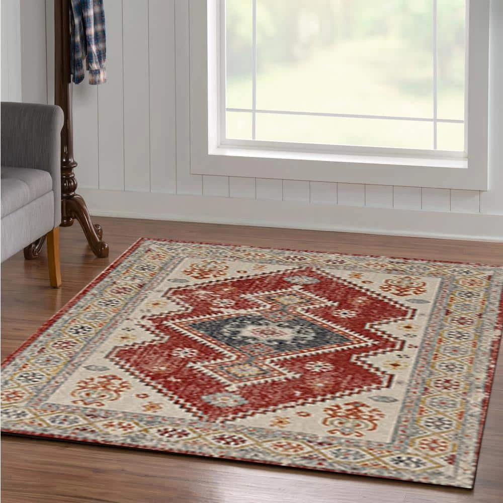 Puissant Zero Koble Ivory and Rust 5 ft. x 7 ft. 6 in. by Linon Home Decor 7 Puissant Zero Koble Ivory and Rust 5 ft. x 7 ft. 6 in. by Linon Home Decor - Image 5