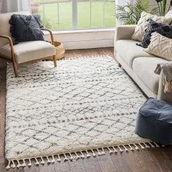 Ivory 5 ft. 3 in. x 7 ft. 3 in. Chole Blossom Moroccan Trellis Super Soft and Thick Shag Area Rug by Well Woven -Linon Home Decor Sales ivory well woven area rugs ch 12 5 c3 1000