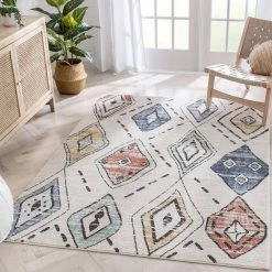 Envie Cesena Ivory 5 ft. 3 in. x 7 ft. 3 in. Tribal Moroccan Diamond Area Rug by Well Woven -Linon Home Decor Sales ivory well woven area rugs env 32 5 c3 1000