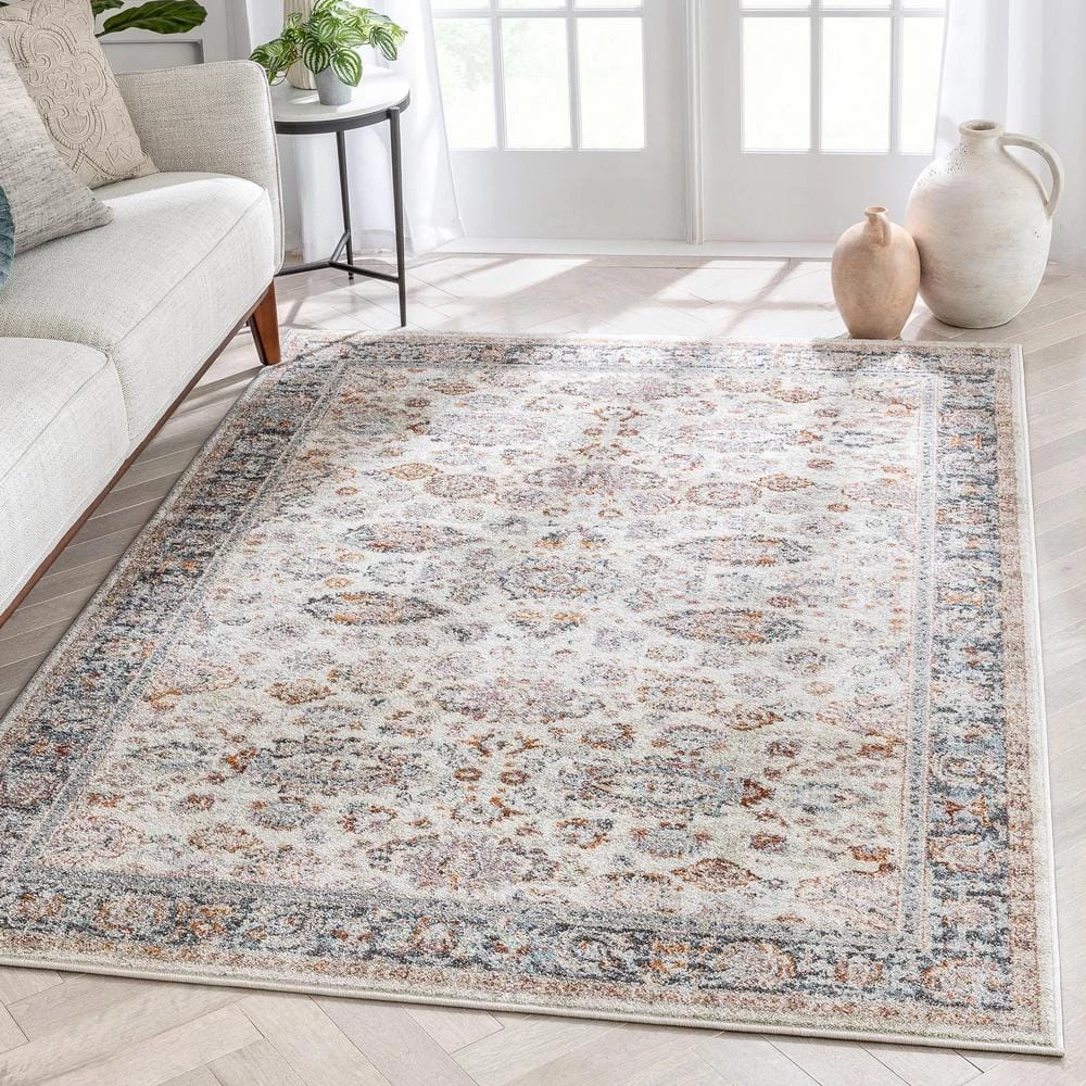Rodeo Parker Vintage Bohemian Oriental Floral Border Ivory 7 ft. 10 in. x 9 ft. 10 in. Area Rug by Well Woven 6 Rodeo Parker Vintage Bohemian Oriental Floral Border Ivory 7 ft. 10 in. x 9 ft. 10 in. Area Rug by Well Woven - Image 4