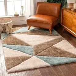 San Francisco Venice Ivory Modern Geometric Abstract 5 ft. 3 in. x 7 ft. 3 in. 3D Carved Shag Area Rug by Well Woven -Linon Home Decor Sales ivory well woven area rugs sf 42 5 c3 1000