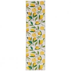 Washable Stella Ivory and Yellow 2 ft. x 8 ft. Lemon Branch Polyester Runner Rug by Linon Home Decor