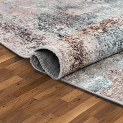 Lotus Amesti Light Blue Contemporary Distressed Abstract 7 ft. 10 in. x 9 ft. 10 in. Machine Washable Flatweave Area Rug by Well Woven -Linon Home Decor Sales light blue well woven area rugs lot 136 7 44 1000