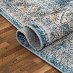 Lotus Habra Light Blue Vintage Medallion Oriental 5 ft. 3 in. x 7 ft. 3 in. Machine Washable Area Rug by Well Woven -Linon Home Decor Sales light blue well woven area rugs lot 16 5 44 1000