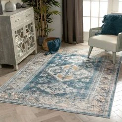 Lotus Habra Light Blue Vintage Medallion Oriental 5 ft. 3 in. x 7 ft. 3 in. Machine Washable Area Rug by Well Woven -Linon Home Decor Sales light blue well woven area rugs lot 16 5 c3 1000