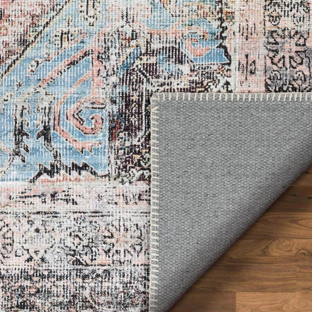 Lotus Menda Light Blue Vintage Bohemian Medallion 2 ft. 7 in. x 9 ft. 10 in. Machine Washable Runner Rug by Well Woven 7 Lotus Menda Light Blue Vintage Bohemian Medallion 2 ft. 7 in. x 9 ft. 10 in. Machine Washable Runner Rug by Well Woven - Image 5