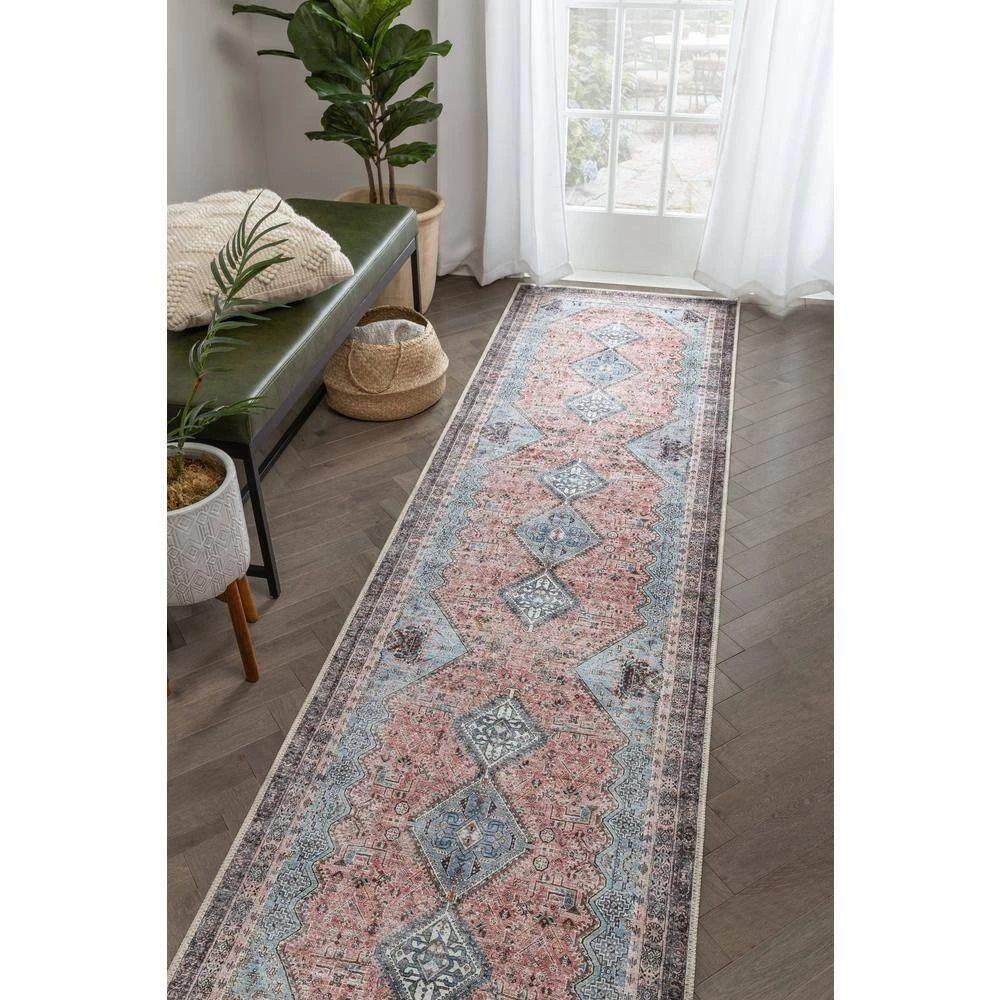 Lotus Menda Light Blue Vintage Bohemian Medallion 2 ft. 7 in. x 9 ft. 10 in. Machine Washable Runner Rug by Well Woven 5 Lotus Menda Light Blue Vintage Bohemian Medallion 2 ft. 7 in. x 9 ft. 10 in. Machine Washable Runner Rug by Well Woven - Image 3