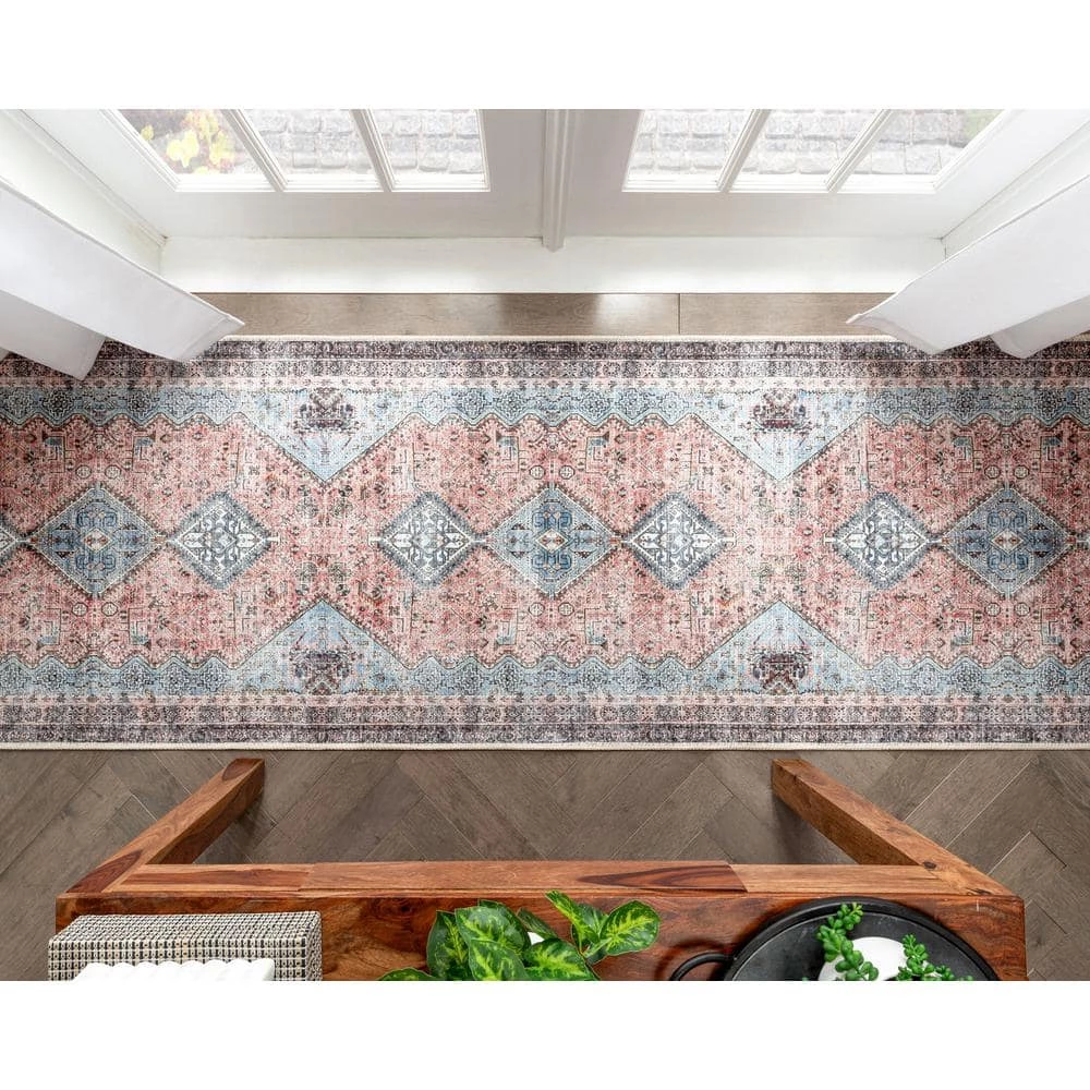 Lotus Menda Light Blue Vintage Bohemian Medallion 2 ft. 7 in. x 9 ft. 10 in. Machine Washable Runner Rug by Well Woven 4 Lotus Menda Light Blue Vintage Bohemian Medallion 2 ft. 7 in. x 9 ft. 10 in. Machine Washable Runner Rug by Well Woven - Image 2