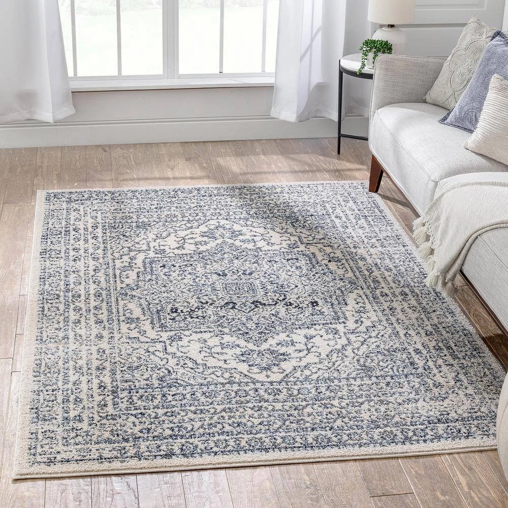 Topkapi Pesaro Vintage Oriental Medallion Light Blue 7 ft. 10 in. x 9 ft. 10 in. Distressed Area Rug by Well Woven 5 Topkapi Pesaro Vintage Oriental Medallion Light Blue 7 ft. 10 in. x 9 ft. 10 in. Distressed Area Rug by Well Woven - Image 3