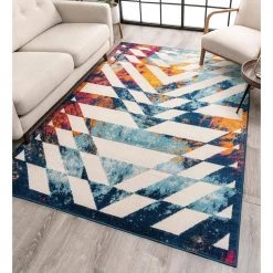 Bright Geometric Stripes Dorado Carmen Multi-Color 5 ft. 3 in. x 7 ft. 3 in. Indoor/Outdoor Area Rug by Well Woven -Linon Home Decor Sales multi color well woven outdoor rugs do 301 5 fa 1000
