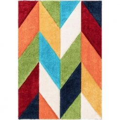 Lolly Mika Multi 7 ft. 10 in. x 9 ft. 10 in. Retro Chevron 3D Textured Shag Area Rug by Well Woven