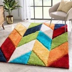 Lolly Mika Multi 7 ft. 10 in. x 9 ft. 10 in. Retro Chevron 3D Textured Shag Area Rug by Well Woven -Linon Home Decor Sales multi well woven area rugs lol 40 7 c3 1000