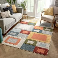Ruby Tango Mid-Century Modern Geometric Squares Multi 5 ft. 3 in. x 7 ft. 3 in. Area Rug by Well Woven -Linon Home Decor Sales multi well woven area rugs ru 111 5 c3 1000