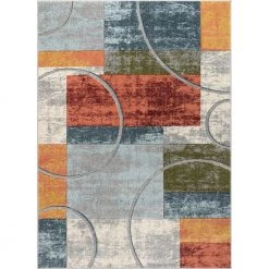Ruby Jive Modern Abstract Geometric Arcs and Shapes Multi 5 ft. 3 in. x 7 ft. 3 in. Area Rug by Well Woven
