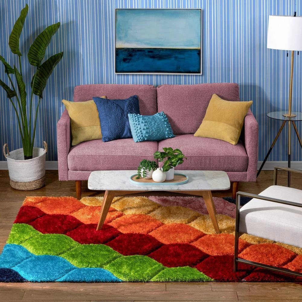 San Francisco Rainbow Modern Geometric Shag Multi 3 ft. 11 in. x 5 ft. 3 in. 3D Textured Super Soft and Thick Area Rug by Well Woven 10 San Francisco Rainbow Modern Geometric Shag Multi 3 ft. 11 in. x 5 ft. 3 in. 3D Textured Super Soft and Thick Area Rug by Well Woven - Image 8