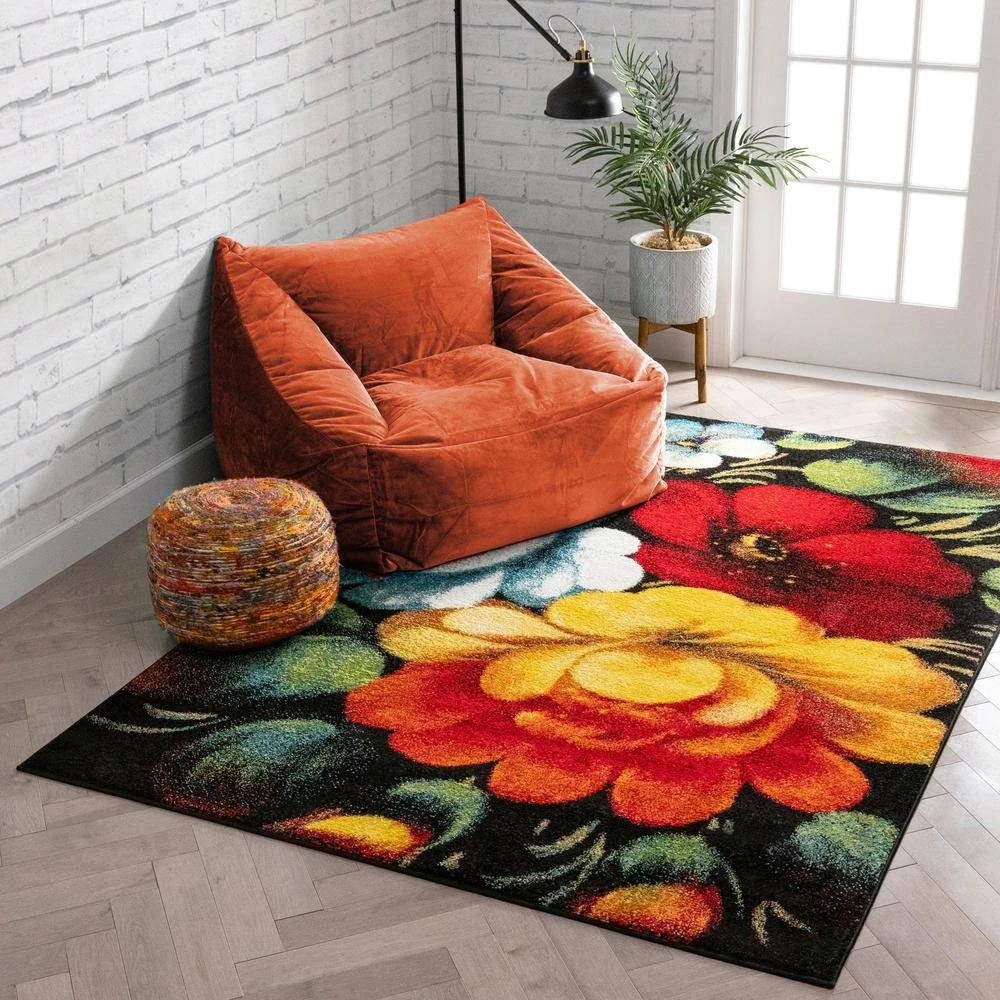 Viva Congratulations Multi Color Modern Floral 5 ft. 3 in. x 7 ft. 3 in. Area Rug by Well Woven 5 Viva Congratulations Multi Color Modern Floral 5 ft. 3 in. x 7 ft. 3 in. Area Rug by Well Woven - Image 3