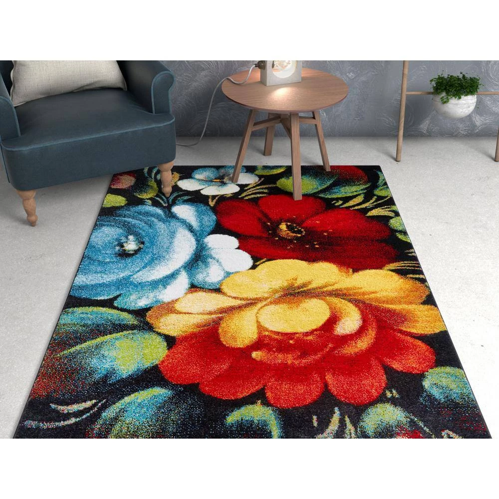 Viva Congratulations Multi Color Modern Floral 5 ft. 3 in. x 7 ft. 3 in. Area Rug by Well Woven 4 Viva Congratulations Multi Color Modern Floral 5 ft. 3 in. x 7 ft. 3 in. Area Rug by Well Woven - Image 2
