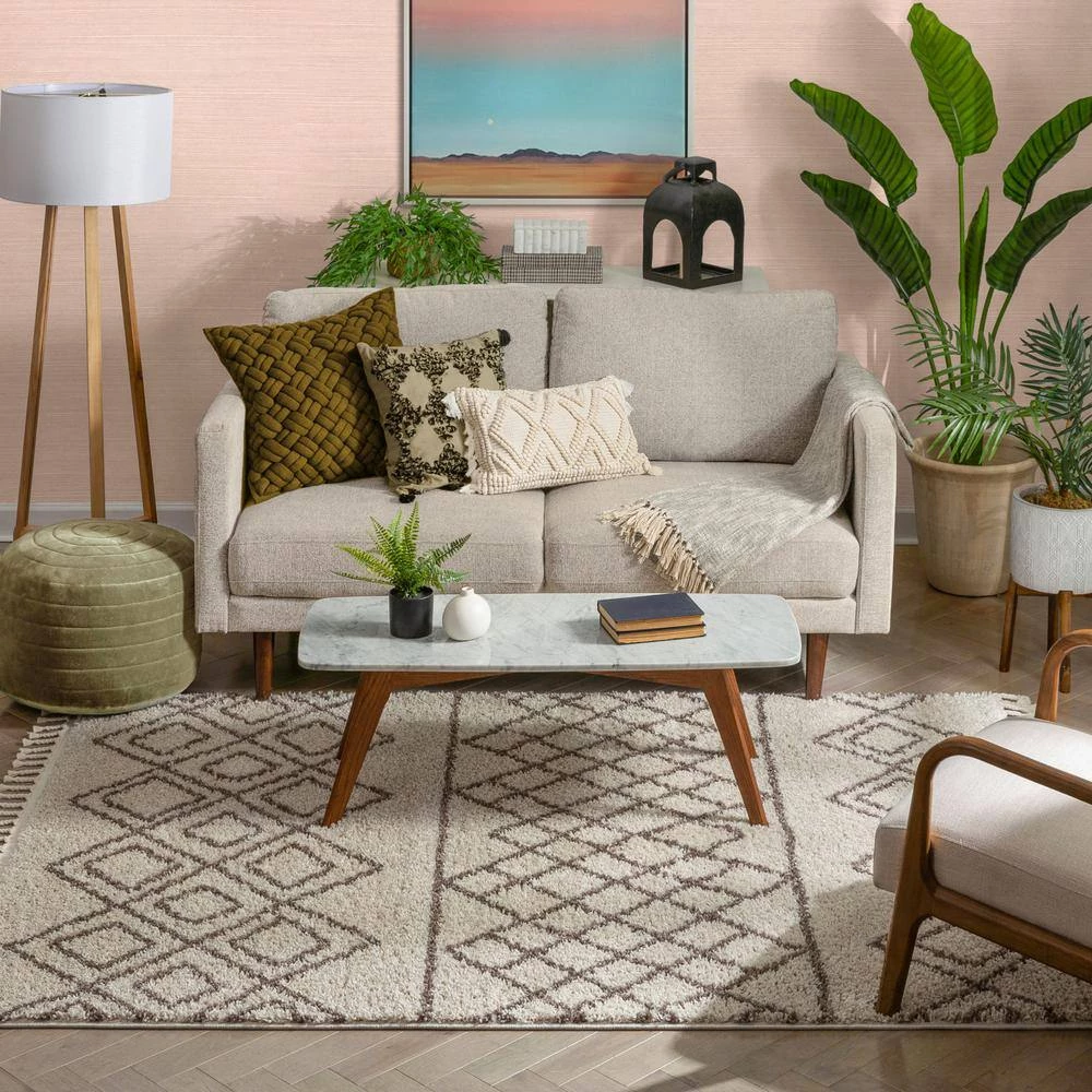 Cabana Radley Natural Modern Tribal Shag Moroccan Trellis 3 ft. 11 in. x 5 ft. 3 in. Area Rug by Well Woven 10 Cabana Radley Natural Modern Tribal Shag Moroccan Trellis 3 ft. 11 in. x 5 ft. 3 in. Area Rug by Well Woven - Image 8