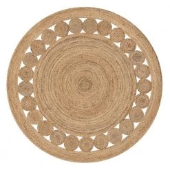 Eva Oleana Geometric Pattern Natural 6 ft. x 6 ft. Round Hand-Woven Jute Area Rug by Well Woven