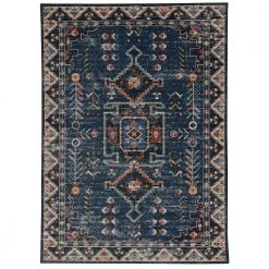 Washable Landon Teal and Ivory 5 ft. x 7 ft. Distressed Polyester Area Rug by Linon Home Decor