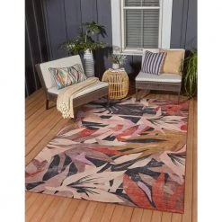 Seattle Orange and Cream 5 ft. W x 7 ft. L Washable Polyester Indoor/Outdoor Area Rug by Linon Home Decor -Linon Home Decor Sales orange cream linon home decor outdoor rugs thdr04017 44 1000