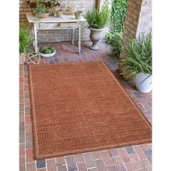 Edwin Orange and Ivory 3 ft. x 5 ft. Washable Coastal Polyester Indoor/Outdoor Area Rug by Linon Home Decor -Linon Home Decor Sales orange ivory linon home decor outdoor rugs thdr04112 31 1000