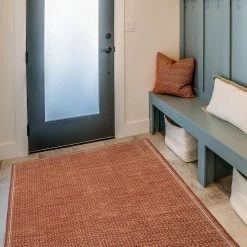 Edwin Orange and Ivory 3 ft. x 5 ft. Washable Coastal Polyester Indoor/Outdoor Area Rug by Linon Home Decor -Linon Home Decor Sales orange ivory linon home decor outdoor rugs thdr04112 fa 1000