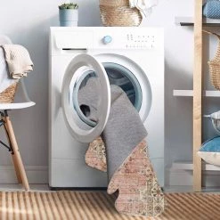 Washable Blaire Pink and Ivory 5 ft. x 7 ft. Distressed Polyester Area Rug by Linon Home Decor -Linon Home Decor Sales pink ivory linon home decor area rugs thd03058 44 1000