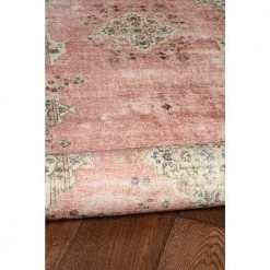 Washable Blaire Pink and Ivory 5 ft. x 7 ft. Distressed Polyester Area Rug by Linon Home Decor -Linon Home Decor Sales pink ivory linon home decor area rugs thd03058 c3 1000