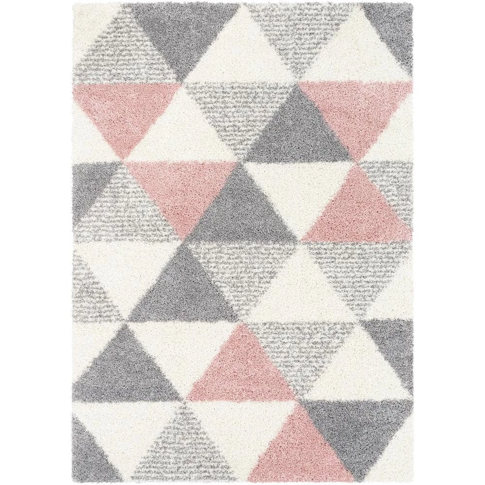 Arden Reily Mid-Century Pink 7 ft. 10 in. x 9 ft. 10 in. Modern Geometric Triangle Pattern Shag Area Rug by Well Woven 3 Arden Reily Mid-Century Pink 7 ft. 10 in. x 9 ft. 10 in. Modern Geometric Triangle Pattern Shag Area Rug by Well Woven