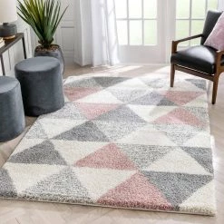 Arden Reily Mid-Century Pink 7 ft. 10 in. x 9 ft. 10 in. Modern Geometric Triangle Pattern Shag Area Rug by Well Woven 12 Arden Reily Mid-Century Pink 7 ft. 10 in. x 9 ft. 10 in. Modern Geometric Triangle Pattern Shag Area Rug by Well Woven -Linon Home Decor Sales pink well woven area rugs ard 19 7 c3 1000