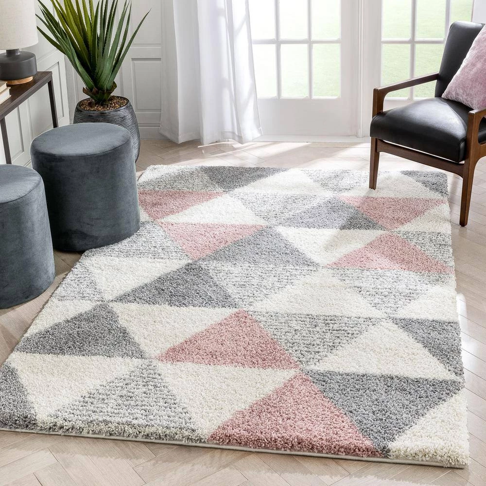 Arden Reily Mid-Century Pink 7 ft. 10 in. x 9 ft. 10 in. Modern Geometric Triangle Pattern Shag Area Rug by Well Woven 5 Arden Reily Mid-Century Pink 7 ft. 10 in. x 9 ft. 10 in. Modern Geometric Triangle Pattern Shag Area Rug by Well Woven - Image 3