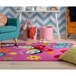 StarBright Daisy Butterflies Pink 5 ft. x 7 ft. Kids Area Rug by Well Woven -Linon Home Decor Sales pink well woven kids rugs 09305 76 1000