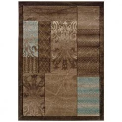 Milan Collection Brown and Aqua 8 ft. x 10 ft. Indoor Area Rug by Linon Home Decor