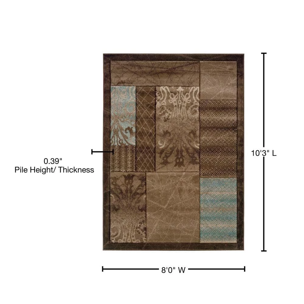 Milan Collection Brown and Aqua 8 ft. x 10 ft. Indoor Area Rug by Linon Home Decor 5 Milan Collection Brown and Aqua 8 ft. x 10 ft. Indoor Area Rug by Linon Home Decor - Image 3