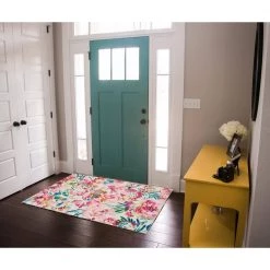 Washable Janelle Raspberry/Ivory 3 ft. x 5 ft. Floral Rectangle Area Rug by Linon Home Decor -Linon Home Decor Sales raspberry ivory linon home decor area rugs thd03318 31 1000