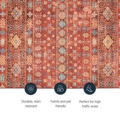 Washable Rosa Red/Ivory 5 ft. x 7 ft. Abstract Rectangle Area Rug by Linon Home Decor -Linon Home Decor Sales red ivory linon home decor area rugs thd03351 1f 1000