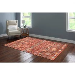 Washable Rosa Red/Ivory 5 ft. x 7 ft. Abstract Rectangle Area Rug by Linon Home Decor -Linon Home Decor Sales red ivory linon home decor area rugs thd03351 31 1000