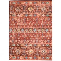 Washable Rosa Red/Ivory 5 ft. x 7 ft. Abstract Rectangle Area Rug by Linon Home Decor