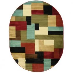 Barclay River Red 5 ft. x 7 ft. Modern Geometric Oval Area Rug by Well Woven