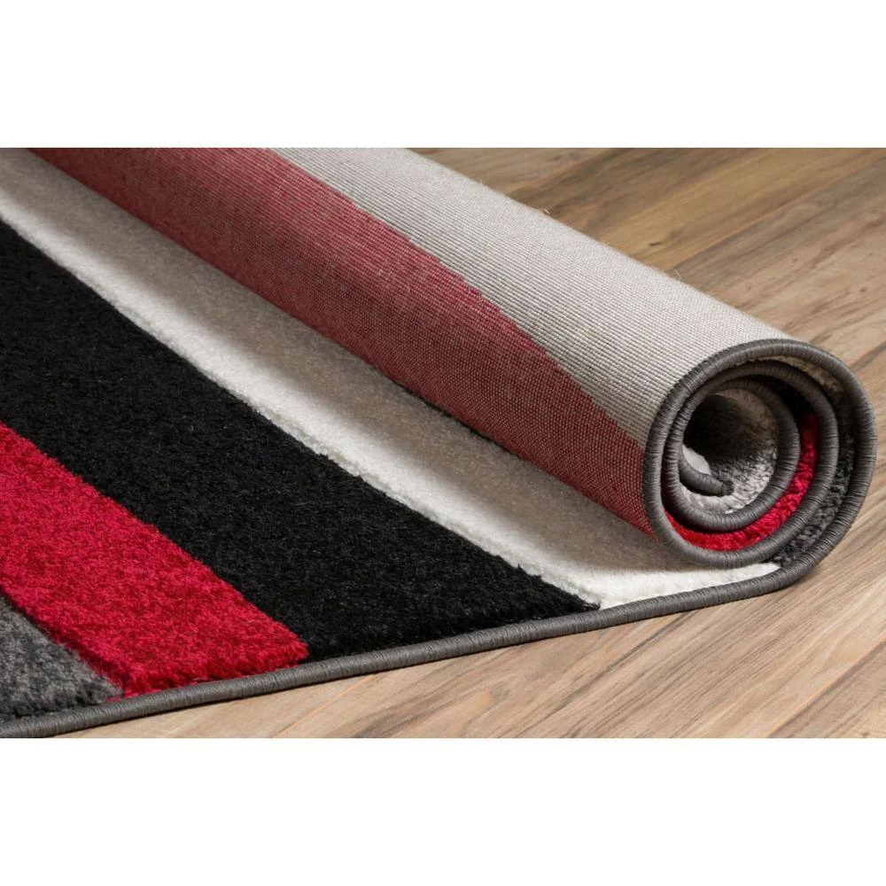 Ruby Rad Waves 7 ft. x 9 ft. Modern Geo Stripes Red Area Rug by Well Woven 6 Ruby Rad Waves 7 ft. x 9 ft. Modern Geo Stripes Red Area Rug by Well Woven - Image 4