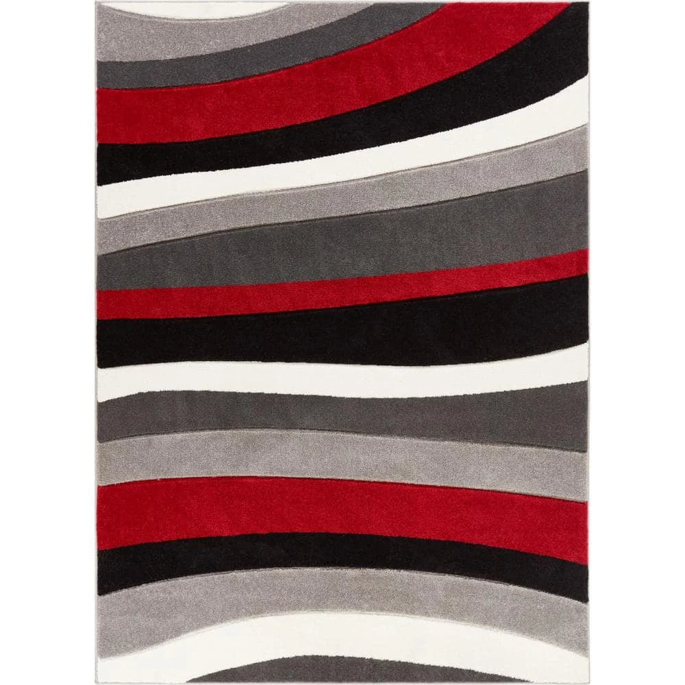 Ruby Rad Waves 7 ft. x 9 ft. Modern Geo Stripes Red Area Rug by Well Woven 3 Ruby Rad Waves 7 ft. x 9 ft. Modern Geo Stripes Red Area Rug by Well Woven